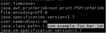 Figure 1: jcmd VM.system_properties output example (highlighted class path for emphasis)