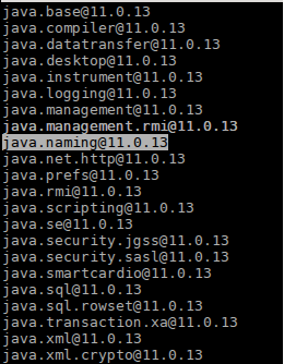 Figure 4: java --list-modules partial output example using jdk 11.0.13